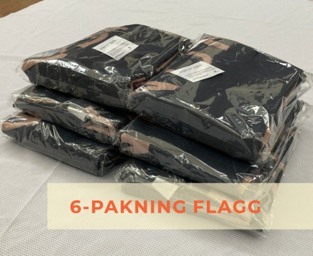 Flagg  med egen logo leveres i 6-pakninger 
