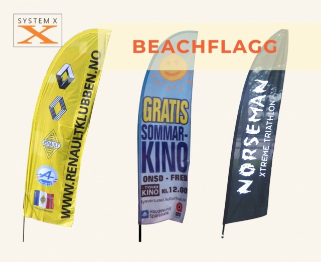 Komplette sett med flagg, stang, jordspyd og veske.  